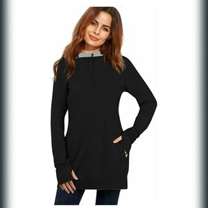 Women's long sleeve high neck tunic hoodie